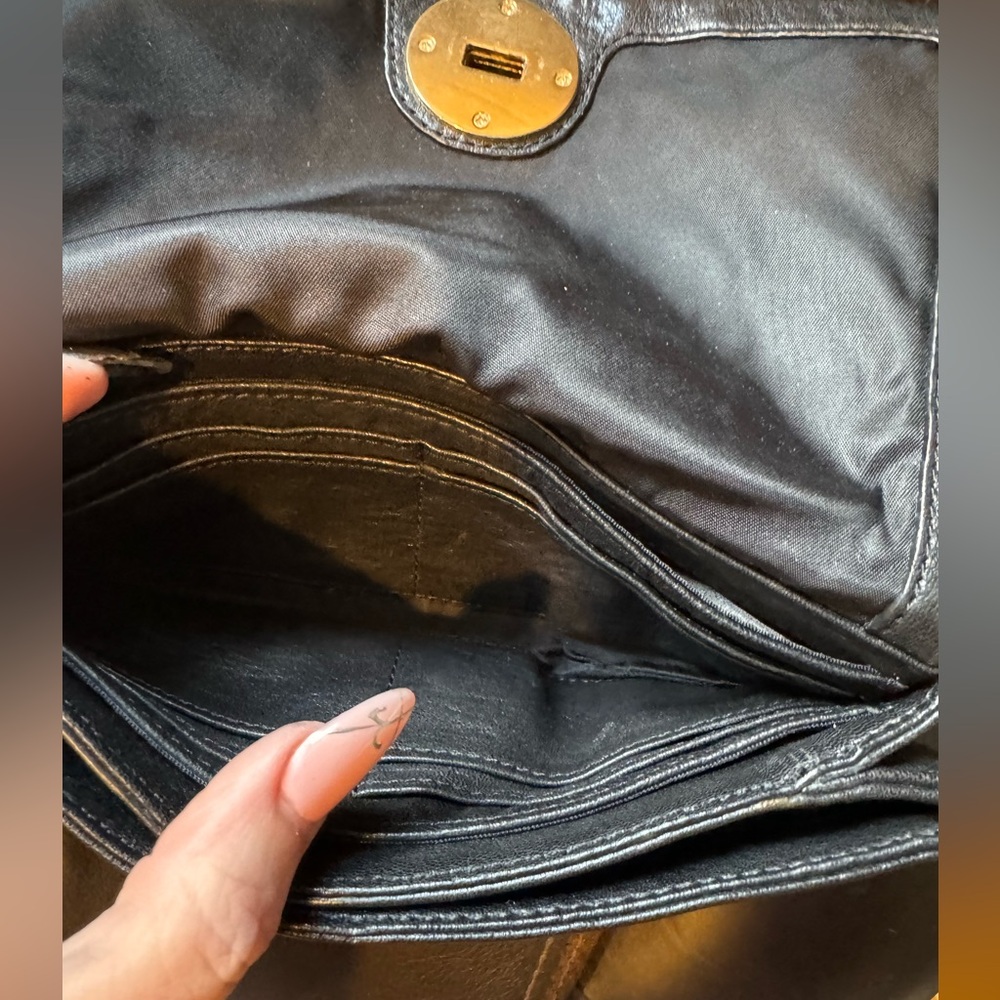 Tory Burch Black Leather Clutch with Gold Accents - Picture 15 of 16